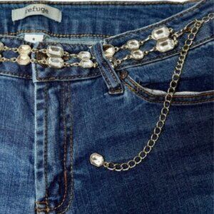 Vintage Women's Chain Jeweled Belt Silver/Gold Jeweled Rhinestone Metal SZ: S-M